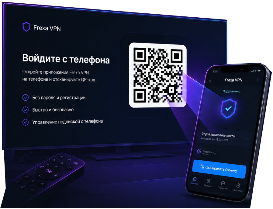 Frexa VPN on Android TV and phone: sign in with QR code